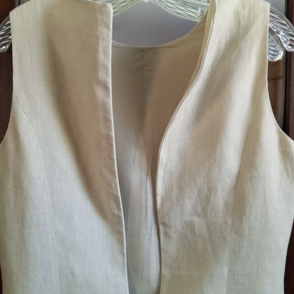 GRUPPO Italy 100% Linen Flax Dress SZ M Lined Sleeveless Sheath Back Zip Tan - Picture 4 of 10